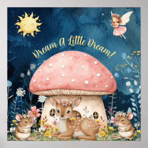 Cute Sweet Dreams Floral Reindeer & Mice  Poster