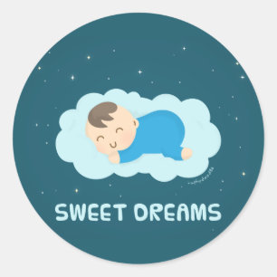 Cute Sweet Dreams Sleeping Baby Boy Classic Round Sticker