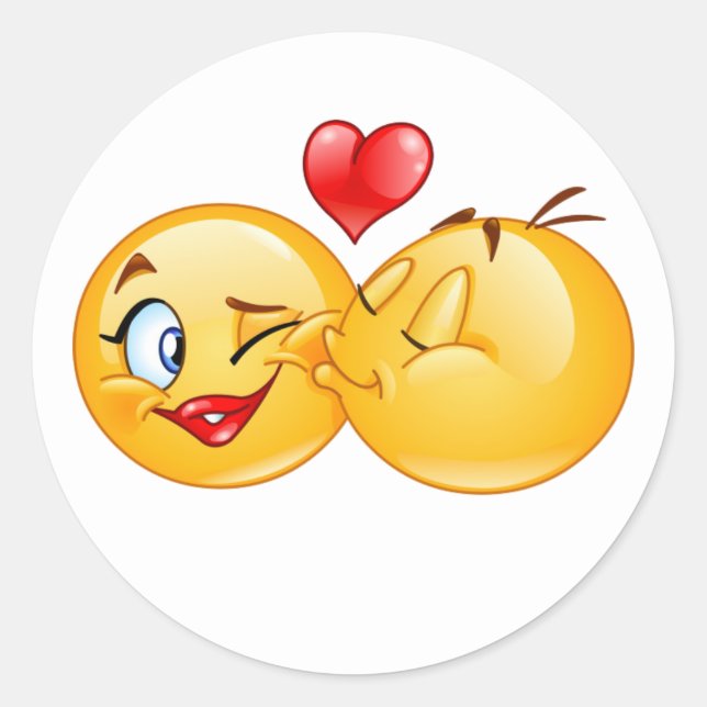 cute sweet emoji love hearts kiss classic round sticker (Front)