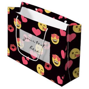cute sweet emoji love hearts kiss lips pattern large gift bag