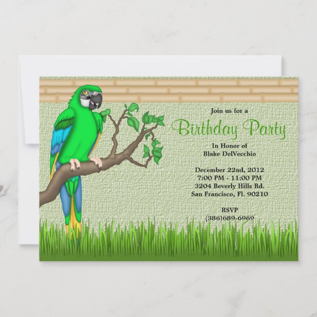 CUTE Sweet Green Bird Jungle Birthday Invitation (Front)