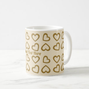Cute Sweet Hearts Pattern Mug in Beige & Gold