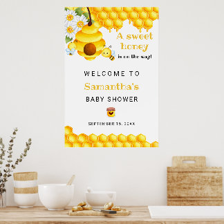 Cute Sweet Honey bee Welcome Baby Shower Poster