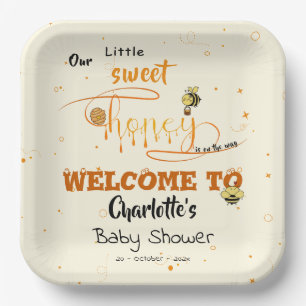 Cute Sweet Honey & Kawaii Eyeball Text Baby Shower Paper Plate