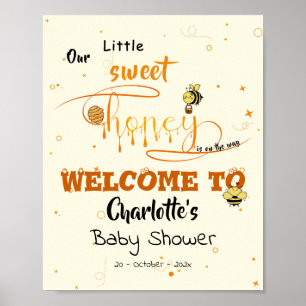 Cute Sweet Honey & Kawaii Eyeball Text Baby Shower Poster