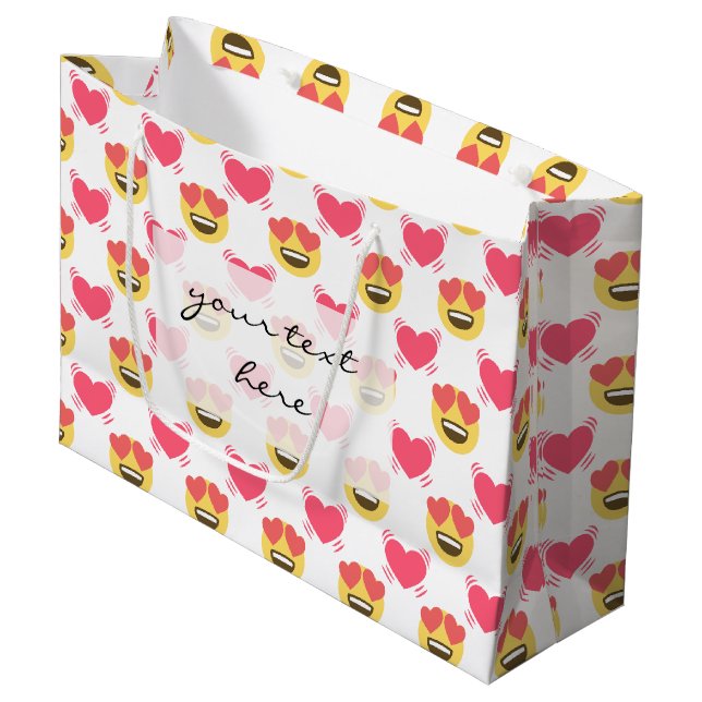 Cute Sweet In Love Emoji, Hearts pattern Large Gift Bag (Front Angled)
