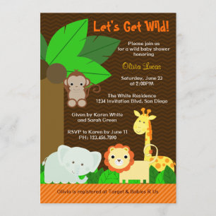 Cute Sweet Jungle Animals Baby Boy Baby Shower Invitation