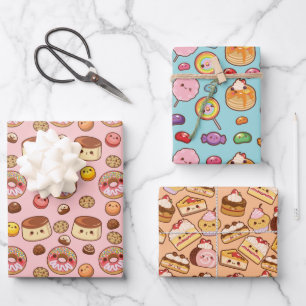 Cute Sweet Kawaii Treats Party Wrapping Paper Sheet