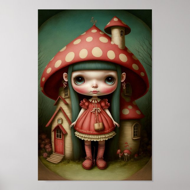 Cute Sweet Little Mushroom Girl Art Poster