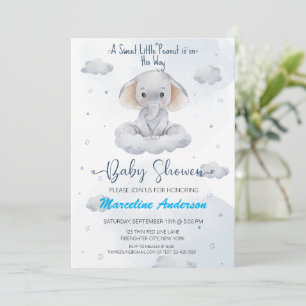 Cute Sweet Little Peanut Elephant  Baby Shower Invitation