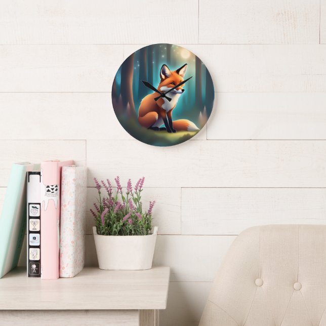 Cute Sweet Little Woodland Animals Fox Nursery Large Clock (Reading Room)