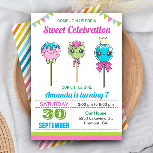 Cute Sweet Lollipop Candy Land Birthday Party Invitation