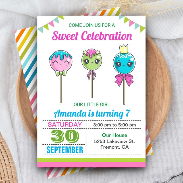 Cute Sweet Lollipop Candy Land Birthday Party Invitation (Creator Uploaded)
