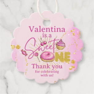 Cute Sweet One 1st Birthday Pink Faux Gold Glitter Favour Tags