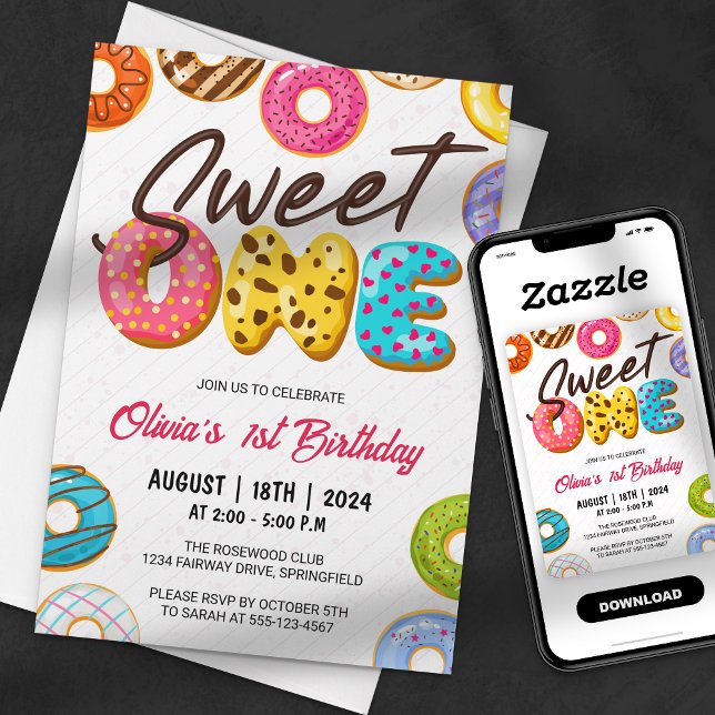 Cute Sweet One Doughnut 1st Birthday Invitation (Creator Uploaded)
