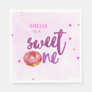 Cute Sweet one doughnut girl 1st birthday Napkin