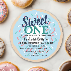Cute Sweet One Doughnut Kids First Birthday Invitation