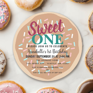 Cute Sweet One Doughnut Kids First Birthday Invitation