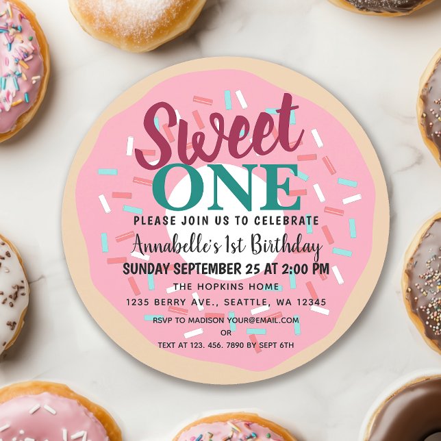 Cute Sweet One Doughnut Kids First Birthday Invitation (Creator Uploaded)