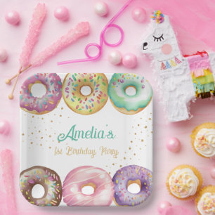 Cute Sweet Pastel Doughnut Any Birthday Party Paper Plate
