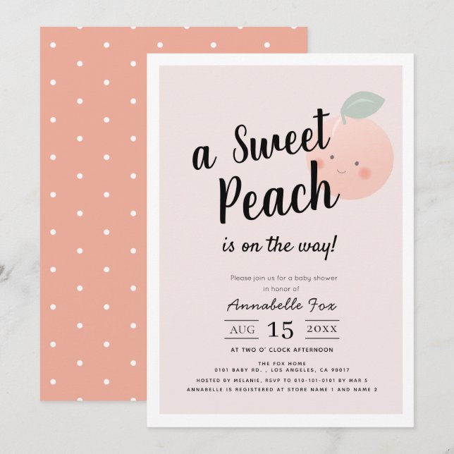 Cute Sweet Peach Pink Baby Shower Invitation (Front/Back)