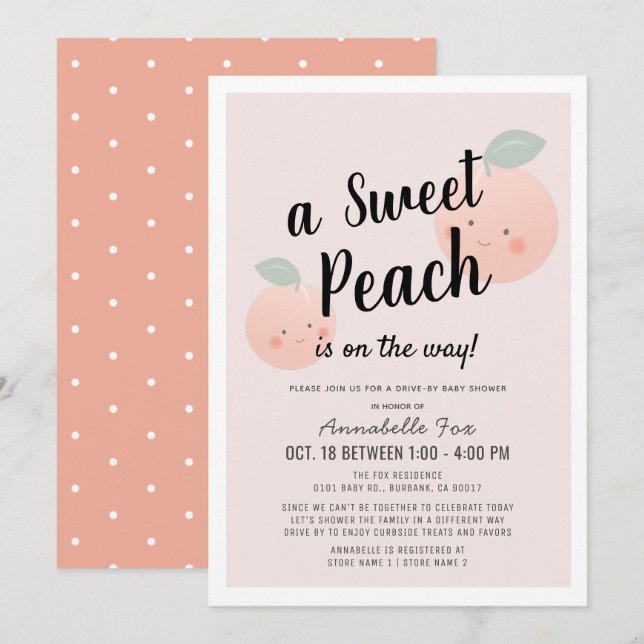 Cute Sweet Peach Pink Drive-by Baby Shower Invitation (Front/Back)