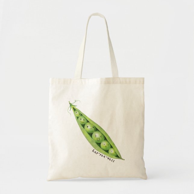 Cute Sweet Peas in a Pod Vegetable Pun Tote Bag (Front)