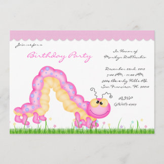 CUTE Sweet Pink Caterpillar Bug Birthday Party Invitation