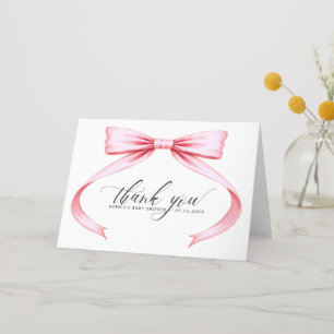 Cute Sweet Pink Coquette Bow Baby Shower Folded Thank You Card