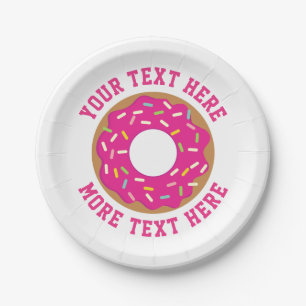 Cute sweet pink doughnut girl's Birthday party pla Paper Plate