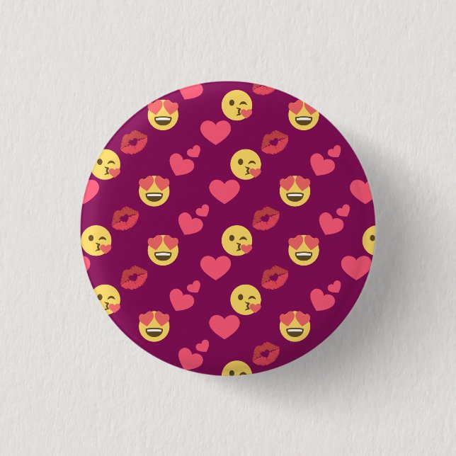 Cute Sweet Pink Emoji Love Hearts Kiss Pattern 3 Cm Round Badge (Front)