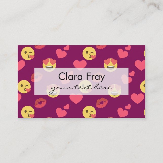 Cute Sweet Pink Emoji Love Hearts Kiss Pattern Business Card (Front)