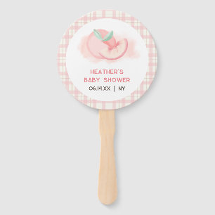 Cute Sweet Pink Gingham Peach Baby Shower  Hand Fan