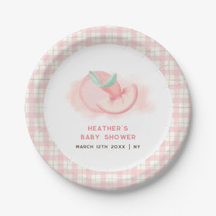 Cute Sweet Pink Gingham Peach Baby Shower  Paper Plate