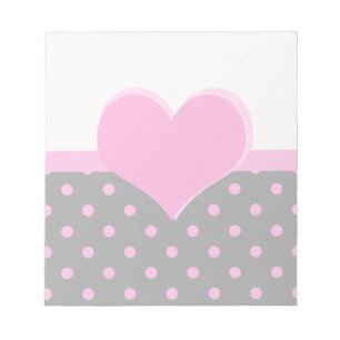 Cute, sweet pink heart shape, pink polka dots notepad