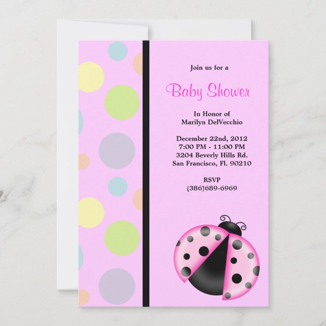 CUTE Sweet Pink Lady Bug Baby Shower Invitation (Front)