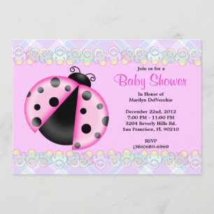 CUTE Sweet Pink Lady Bug Baby Shower Invitation