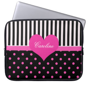 Cute, sweet pink polka dots with name laptop sleeve