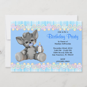 CUTE Sweet Plush Baby Blue Tiger Cat Birthday Invitation