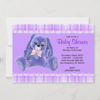 CUTE Sweet Plush Purple Bunny Rabbit Baby Shower Invitation