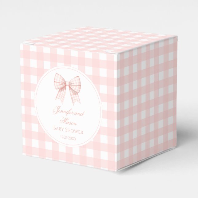 Cute sweet preppy pink bow baby girl shower favour box (Front Side)