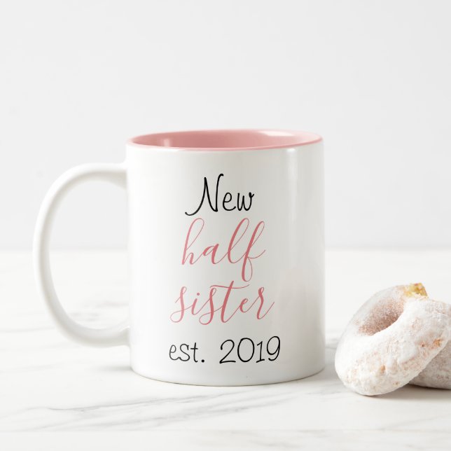 Cute Sweet Pretty New Half Sister Family Relative Two-Tone Coffee Mug (With Donut)