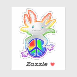Cute Sweet Rainbow Axolotl w/Peace Sign Sticker