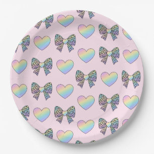 cute sweet rainbow hearts pastel gradient pattern paper plate