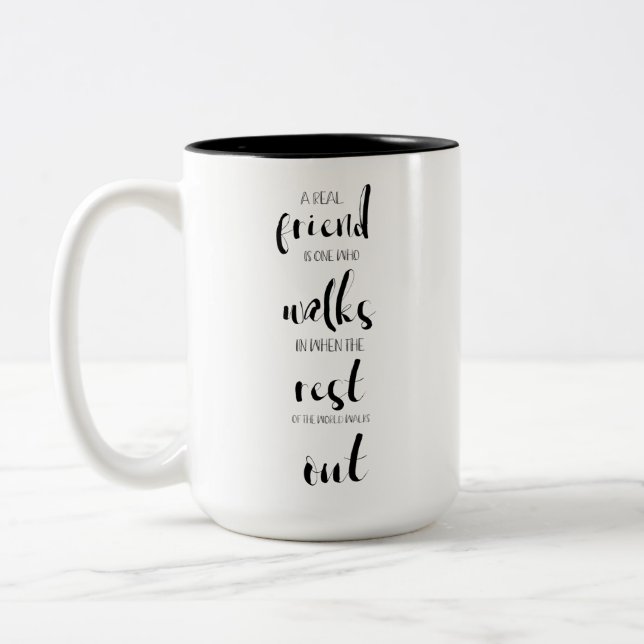 cute sweet real friendship quote inspirational Two-Tone coffee mug (Left)
