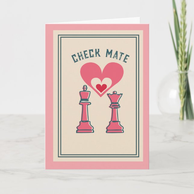 Cute Sweet Retro Funny Checkmate Valentine's day Holiday Card (Front)