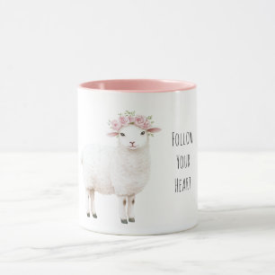Cute Sweet Sheep Pink Floral Roses Mug