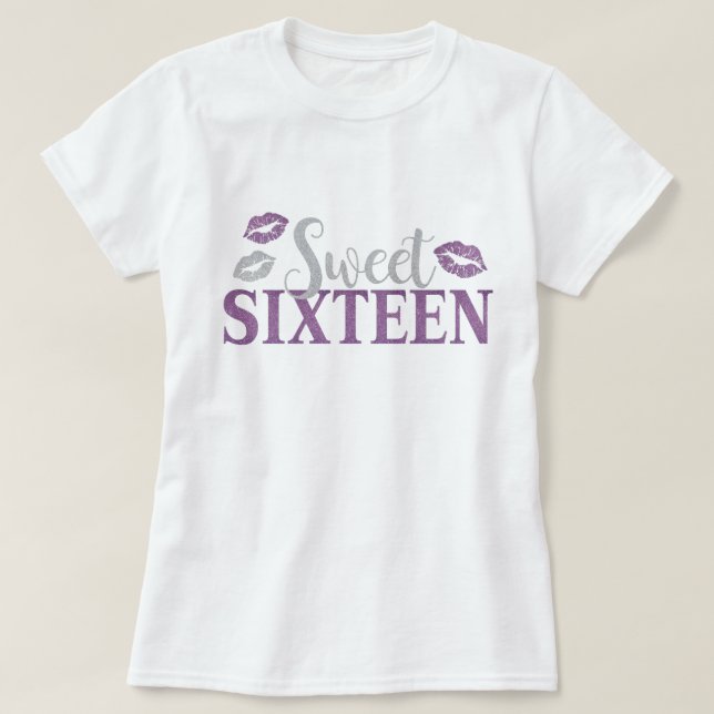 Cute Sweet Sixteen 16 Birthday Purple T-Shirt (Design Front)