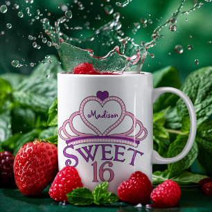 Cute Sweet Sixteen Birthday Girl Pink Personalised Coffee Mug