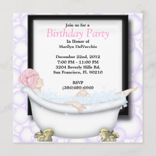 CUTE Sweet Spa Bath Massage and Beauty Party Invit Invitation